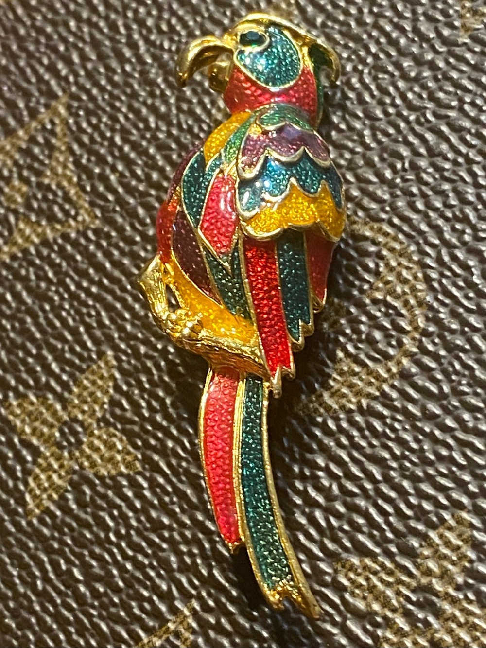 Retro Gold Tone Multicolor Enamel Parrot
Figural Brooch Pin Statement Tropical